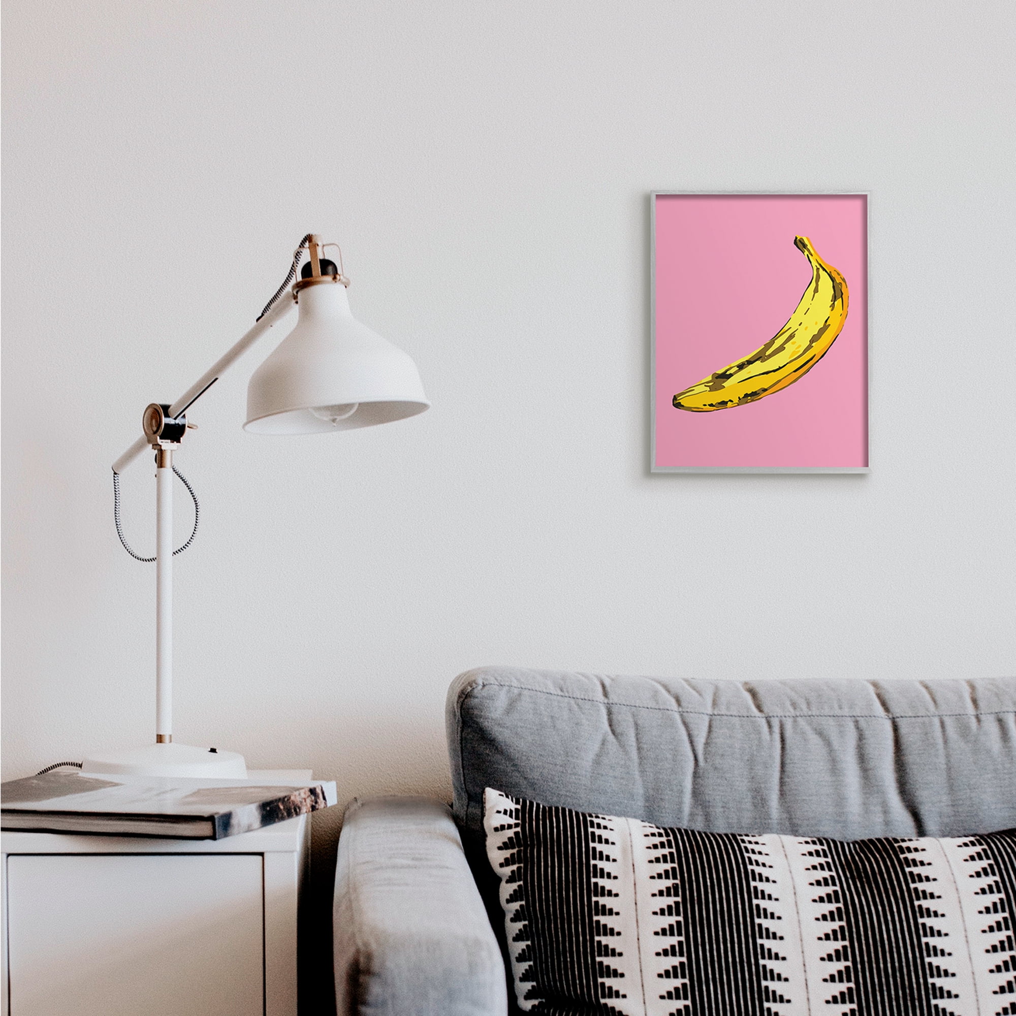 Stupell Industries Ripe Bananas Whimsical Tropical Fruits Yellow Pink Food & Beverage Painting Black Framed Art Print Wall Art, 11 x 14