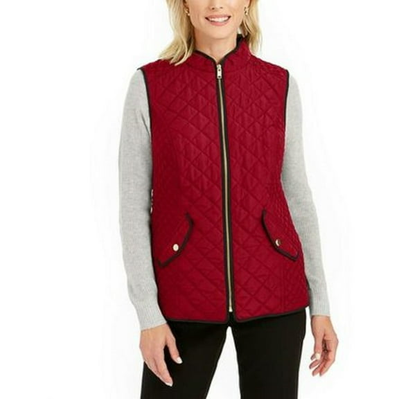 Charter Club Women's Quilted Stand-Collar Vest Medium Red Size Extra Small