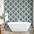thumbnail image 6 of Ambesonne Damask Peel & Stick Wallpaper for Home, Nostalgic Baroque Blooms, 13"x100", Tan Petrol Blue, 6 of 6