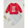thumbnail image 2 of Bagilaanoe 2Pcs Toddler Baby Girl Boy Long Pants Set Letters Print Long Sleeve Sweatshirt Pullover Tops + Sweatpants 6M 12M 18M 24M 3T 4T Kids Casual Sweatsuits, 2 of 9