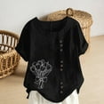 thumbnail image 1 of Xuyuer Women's Casual Linen Round Neck Printed Short Sleeve Button Blouse, Breathable Summer Top for Vacation Wear, Market Days and Relaxed Boho Style, 1 of 5