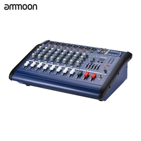 ammoon 8 Channels Powered Mixer Amplifier Digital Audio Mixing Console Amp with 48V Phantom Power USB/ SD Slot for Recording DJ Stage