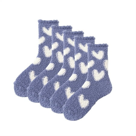 

5 Pairs Women s Winter Warm Heart Socks Cute Coral Velvet Fluffy Middle Tube Socks(Pink)