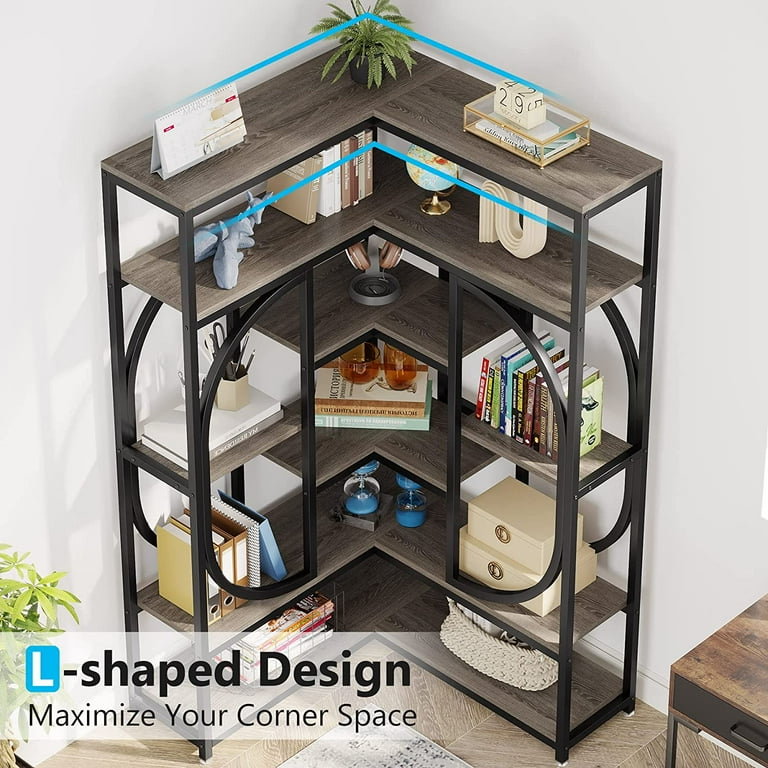 Tribesigns 7-Shelf Corner Bookcase, L-Shaped Stand with Tribesigns 7-Shelf Corner Bookcase, L-Shaped Stand with