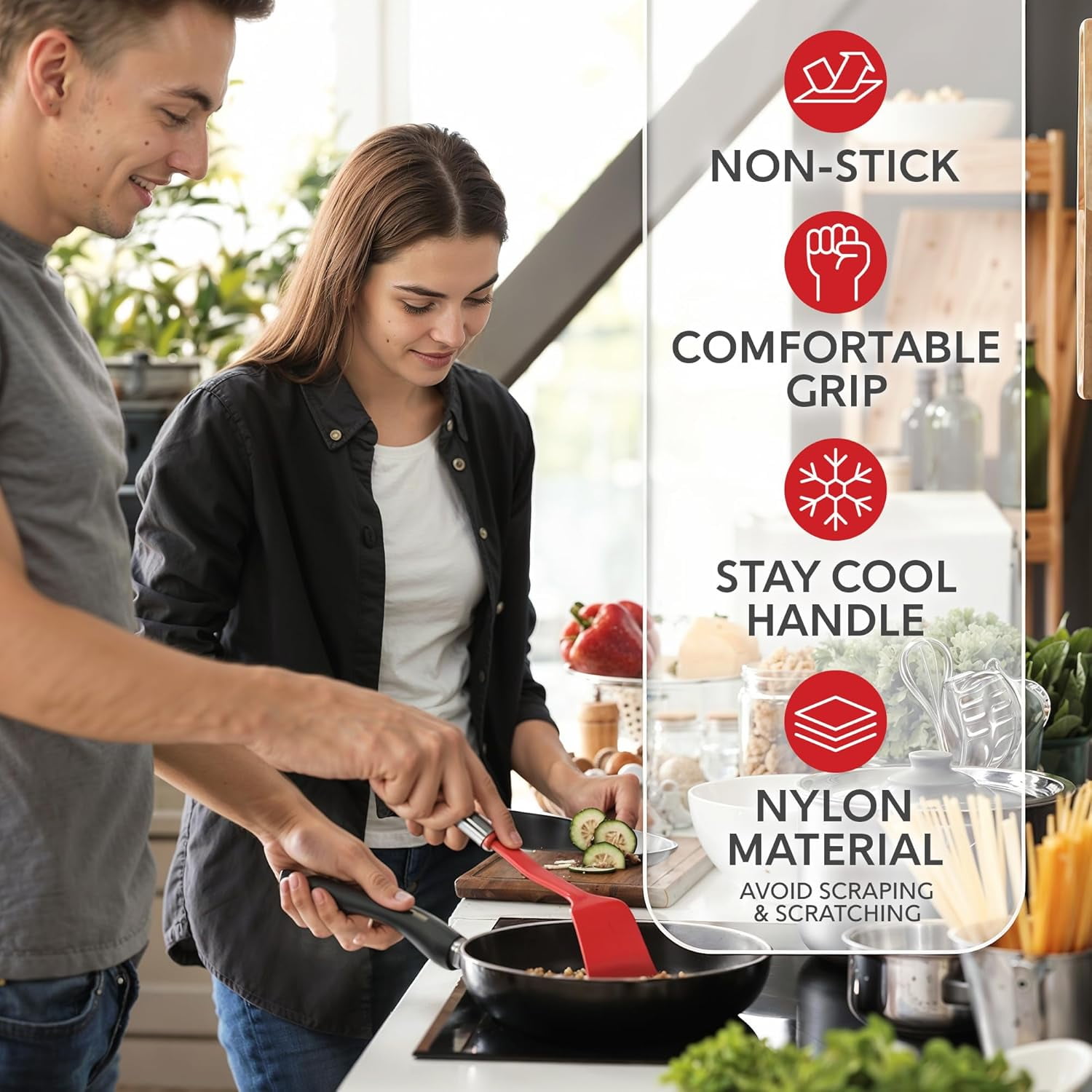 Kaluns 10 Pcs Kitchen Utensils Set – Nylon & Stainless Steel Cooking Utensil Set – Non-Stick, Heat Resistant Cookware Utensils – Kitchen Essentials