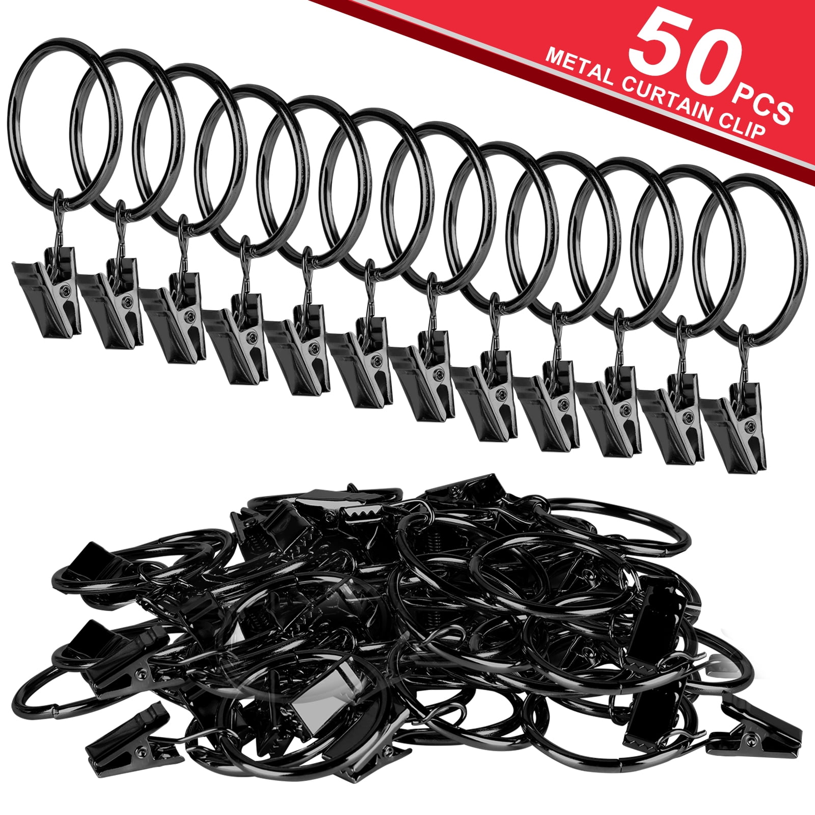 50pcs Curtain Rod Ring Clips with Hook, TSV Rustproof Hanger Clips with