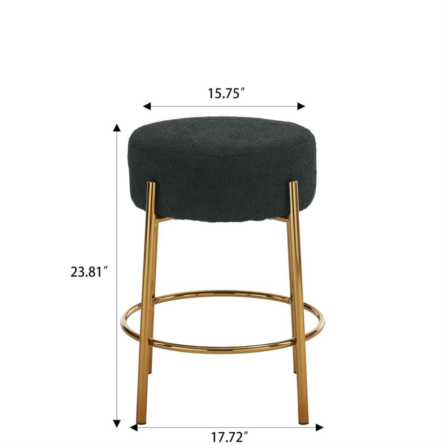 Demi Bonn 24" Counter Height Bar Stools Set of 2, Upholstered Barstools, Kitchen Island Countertop Chairs for Dining Room, Black+Gold