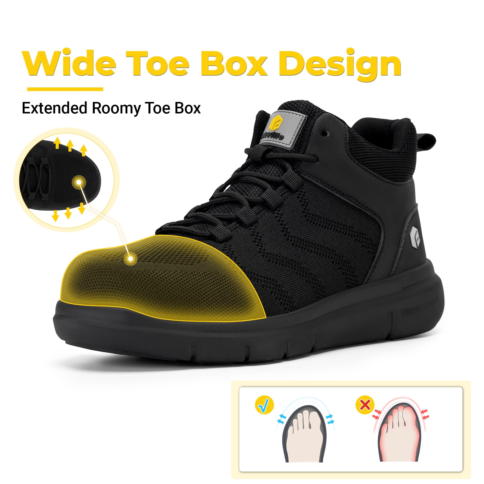FitVille Mens Extra Wide Work Boots Composite Steel Toe Safety