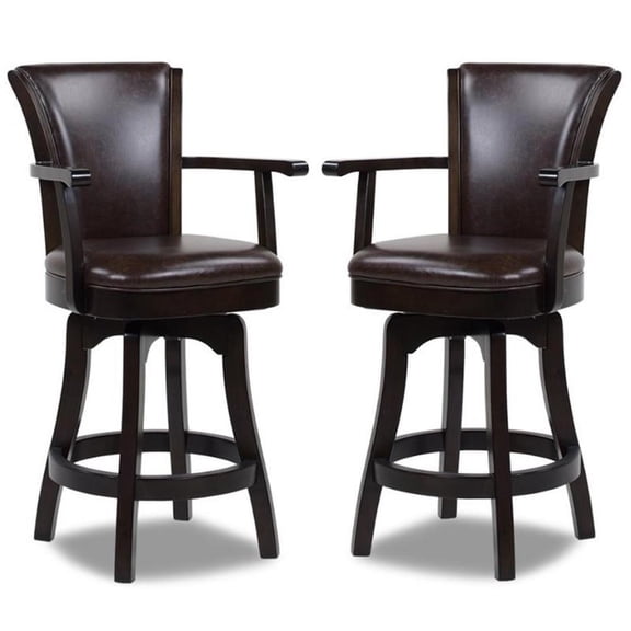Home Square 2 Piece Swivel Faux Leather Counter Stool Set in Vintage Brown