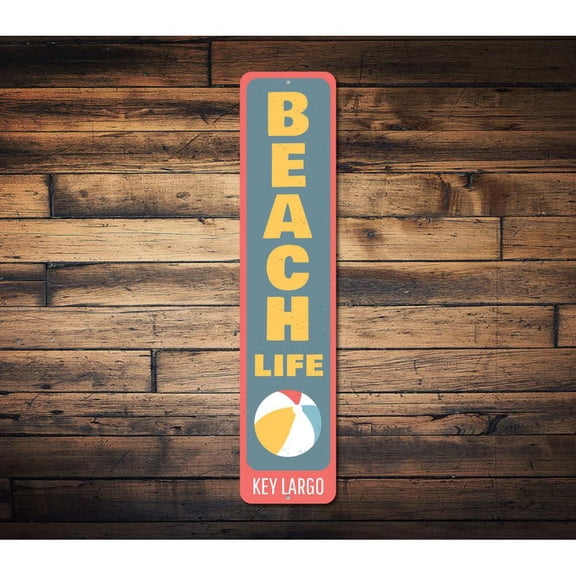 Beach Life Vertical Novelty Decor, Metal Wall Sign - 4x18 Inches