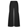 thumbnail image 3 of WIZUTIZ Business Casual Pants for Women Plus Size Relaxed Baggy Wide Leg Beach Pants Stretch Elastic High Waist Beach Pants Solid Flowy Smocked Ruffled Pants Hiking Clubs Black, 3 of 5