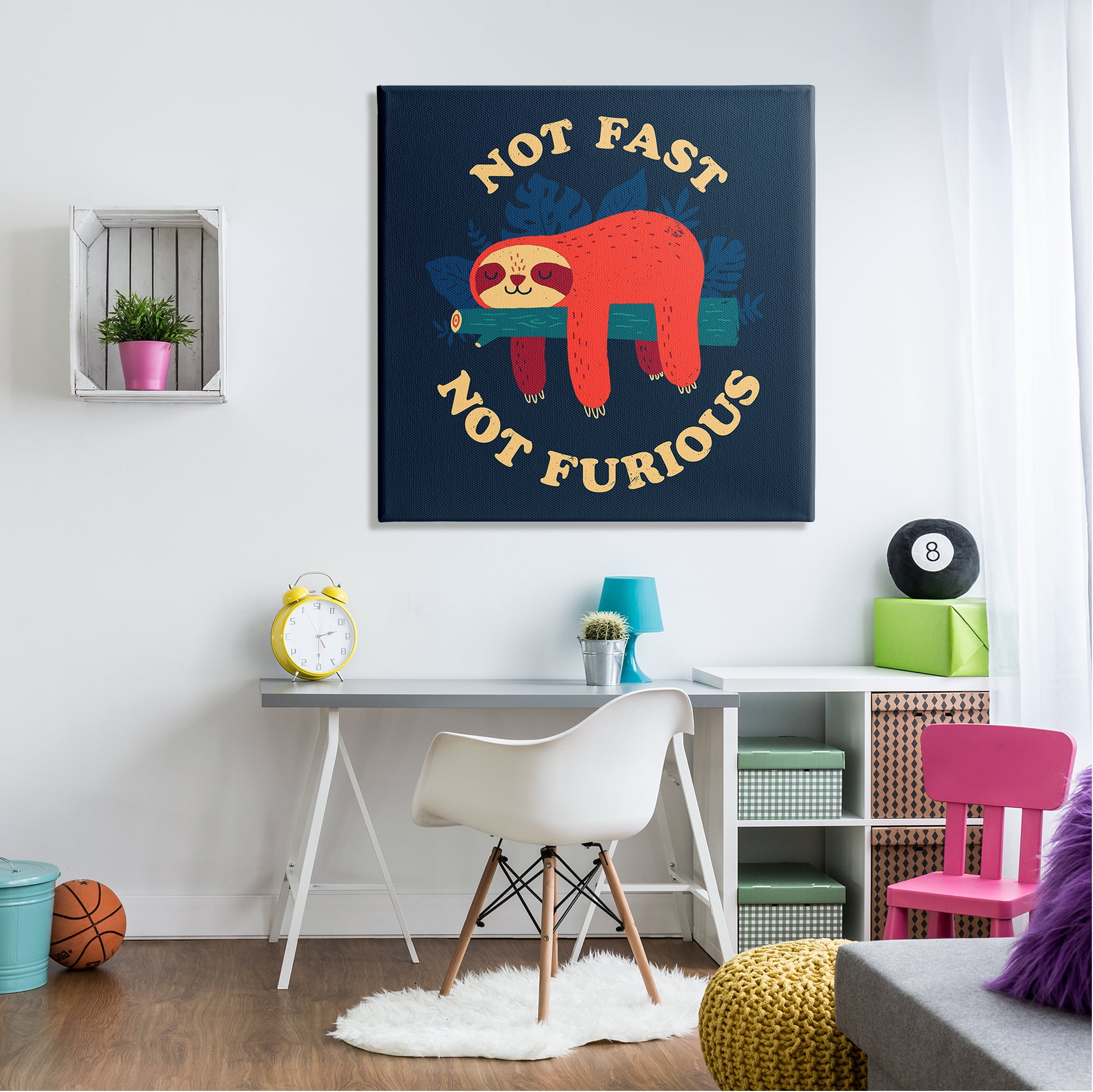 Stupell Industries Not Fast Furious Sleepy Orange Sloth Perched Branch Canvas Wall Art, 36 x 36, Design by Michael Buxton