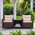 thumbnail image 3 of 3 Pieces Patio Furniture Sets Outdoor PE Rattan Wicker Chairs with Soft Cushion and Glass Coffee Table for Garden Backyard Porch Poolside, Beige, 3 of 7
