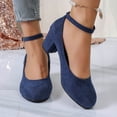 thumbnail image 2 of Bxsruta Flock Ankle Strap Block Heel Pumps for Women, Closed Toe Mid Heel Dress Shoes, 2 of 8