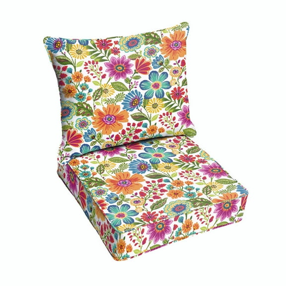 Multi Floral Indoor/Outdoor Deep Seating Pillow and Cushion Set, Corded