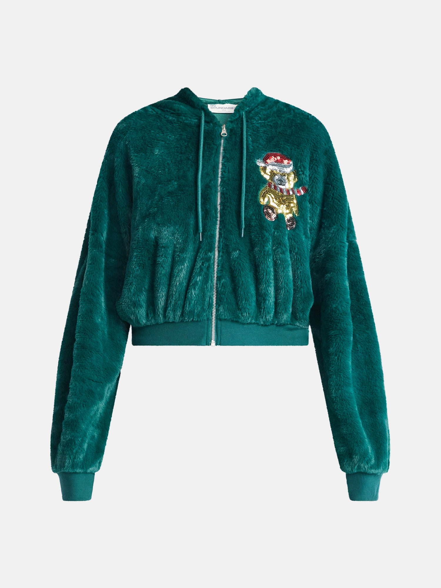 No Boundaries Christmas Plush Jacket, Women's & Women's Plus