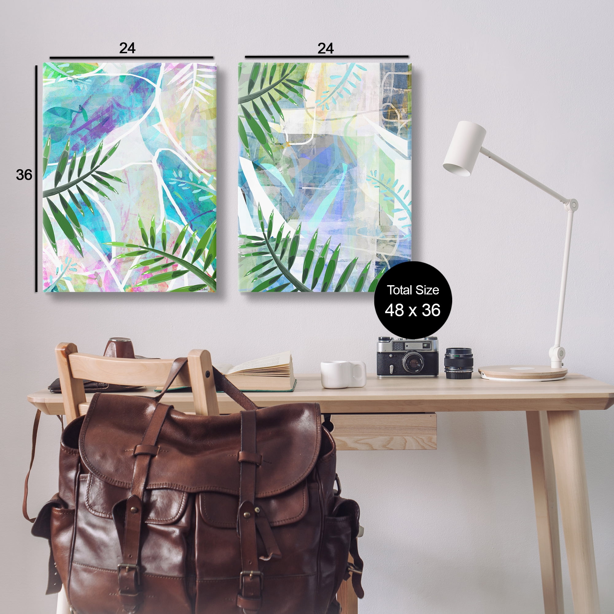 Stupell Industries Abstract Pastel Palm Shapes Plants & Flowers Painting Wrapped Canvas Art Print Wall Art, 24 x 36, Set of 2