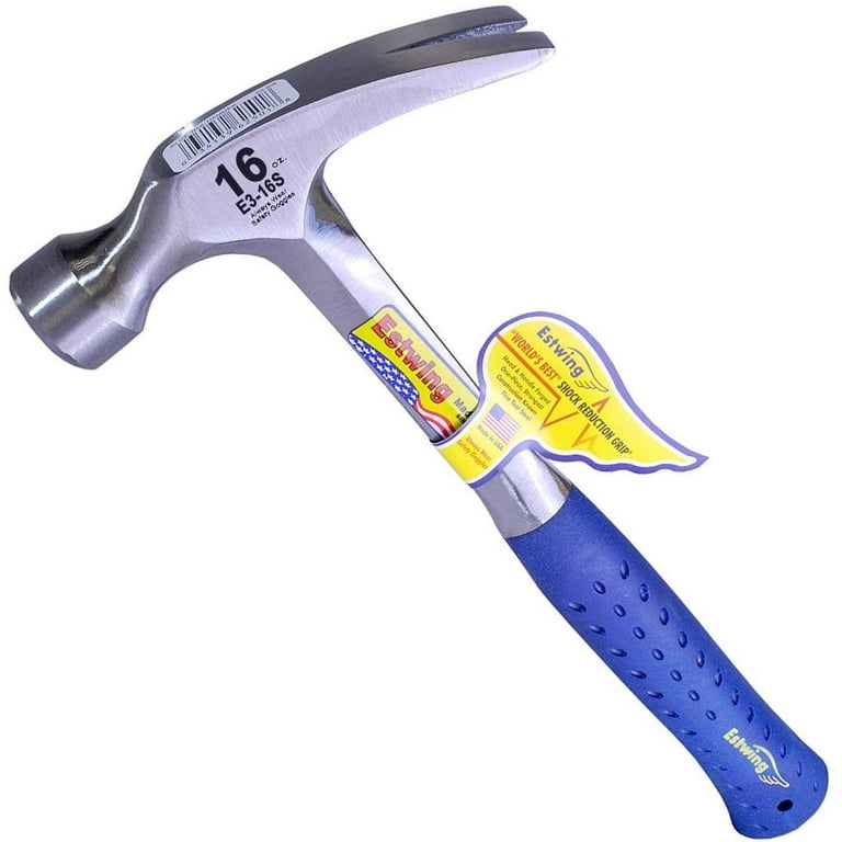 ESTWING Hammer - 16 oz Straight Rip Claw with Smooth Face & Shock Reduction  Grip - E3-16S