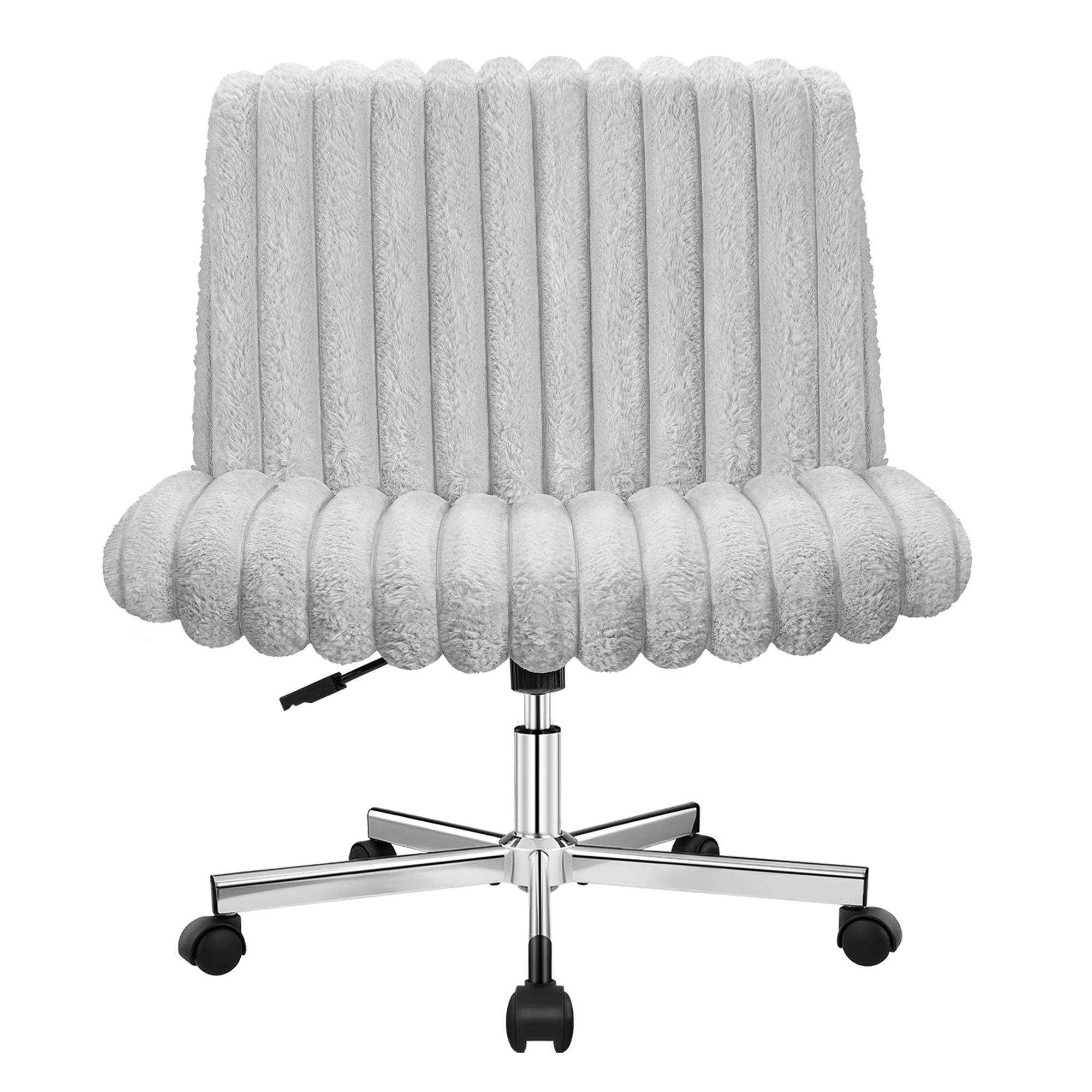 COOLHUT Office Chair Armless Criss Cross Legged Chair with Wheels, Teddy Fabric Comfy Home Office Desk Chairs, Wide Seat Vanity Task Computer Chair, Beige