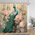 thumbnail image 2 of Vintage Peacock Shower Curtain Beautiful Turquoise Blue Peacock Floral Polyester Fabric Shower Curtain Bathroom r with, 2 of 7