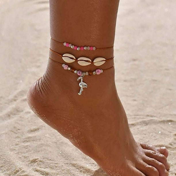Multi Sea Glass Flamingo Anklet Ankle Bracelet
