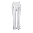 thumbnail image 5 of GZWYHT Linen Pants,Wide Leg Pants,Solid Loose Pants Casual Women Fashion Trouser Buttons Leg Cotton Wide And Plus Size Pants,Flowy Pants,High Waisted Pants,Baggy Pants,White,S, 5 of 9