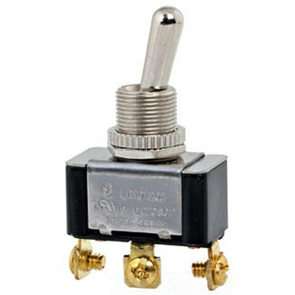 Toggle Switch, Maintained Contact and Single Pole, On Off On Circut Function, SPDT, Brass/Nickel Actuator, 20/10 amps at 125/250 VAC, Screw Connection