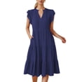 thumbnail image 1 of Women's 2024 Summer Ruffle Sleeve V-Neck Midi Dress - Flowy Tiered Boho Polyester Dress for Beach Vacations, 1 of 3