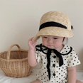 thumbnail image 2 of Sombrero de paja para niño y niña, gorro de Sol de ala grande con cinta negra, gorra de baloncesto para playa, 2 of 4