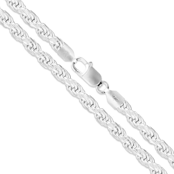 Rhodium Plated Sterling Silver Diamond-Cut Rope Chain 4.7mm Solid 925 Italy Necklace 22" Jewelry Female