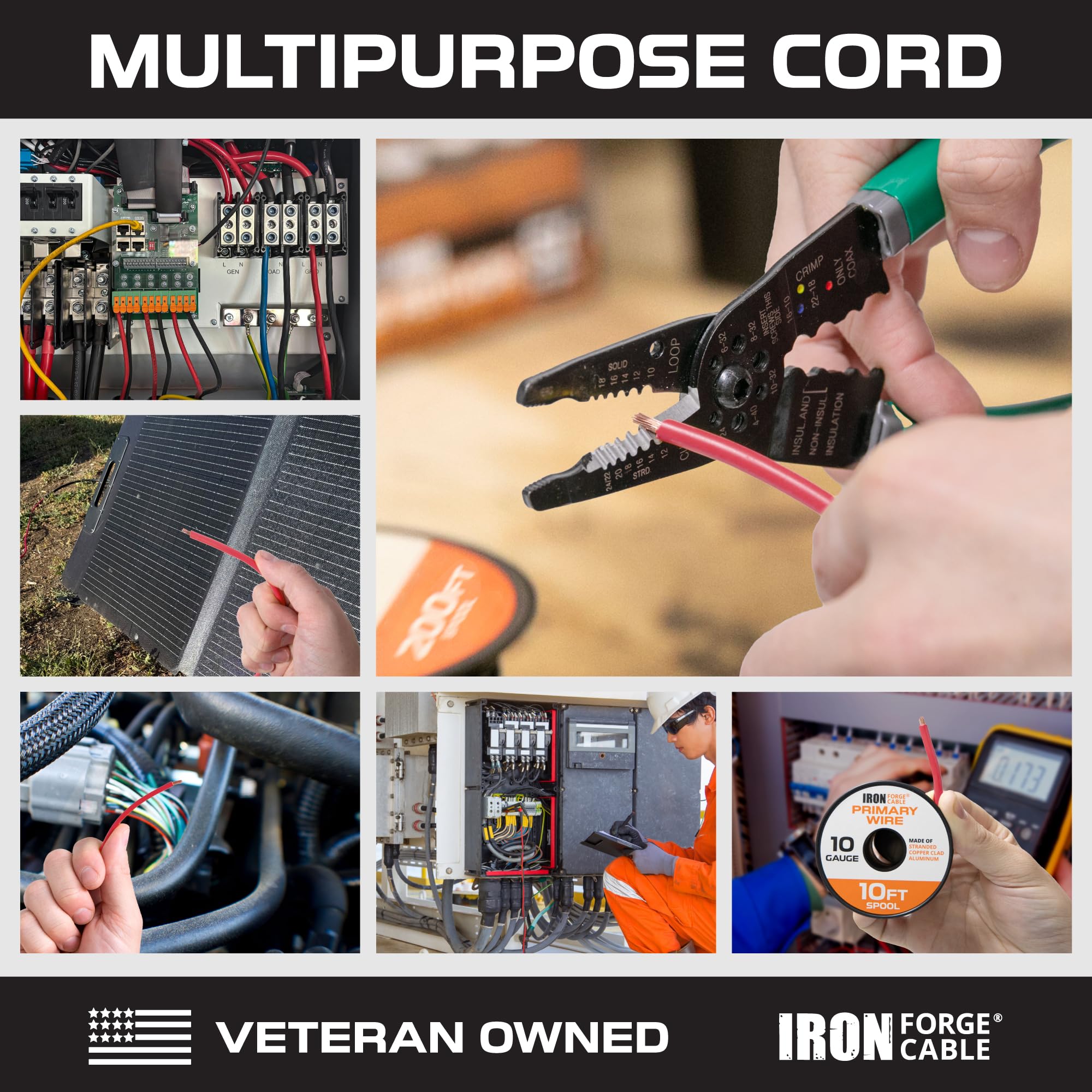Iron Forge Cable 6 Gauge Wire - 2 Pack 10ft Copper Clad Aluminum Primary Cable 6 AWG Heavy Duty with Wire Lug Terminal Connectors and Heat Shrink Tube