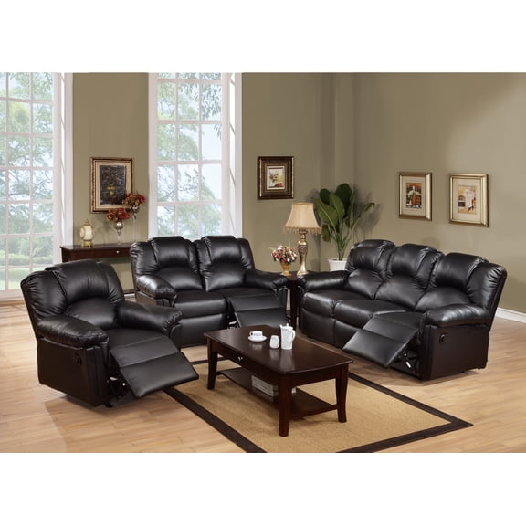 Modern Glorious Extra Comfort Reclining 3pcs Sofa set Living Room Black Motion Sofa Loveseat Recliner