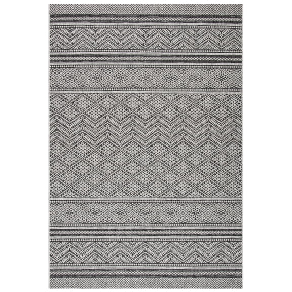 SAFAVIEH Courtyard Eric Geometric Chevron Indoor/Outdoor Area Rug, 5'3" x 7'7", Black/Grey