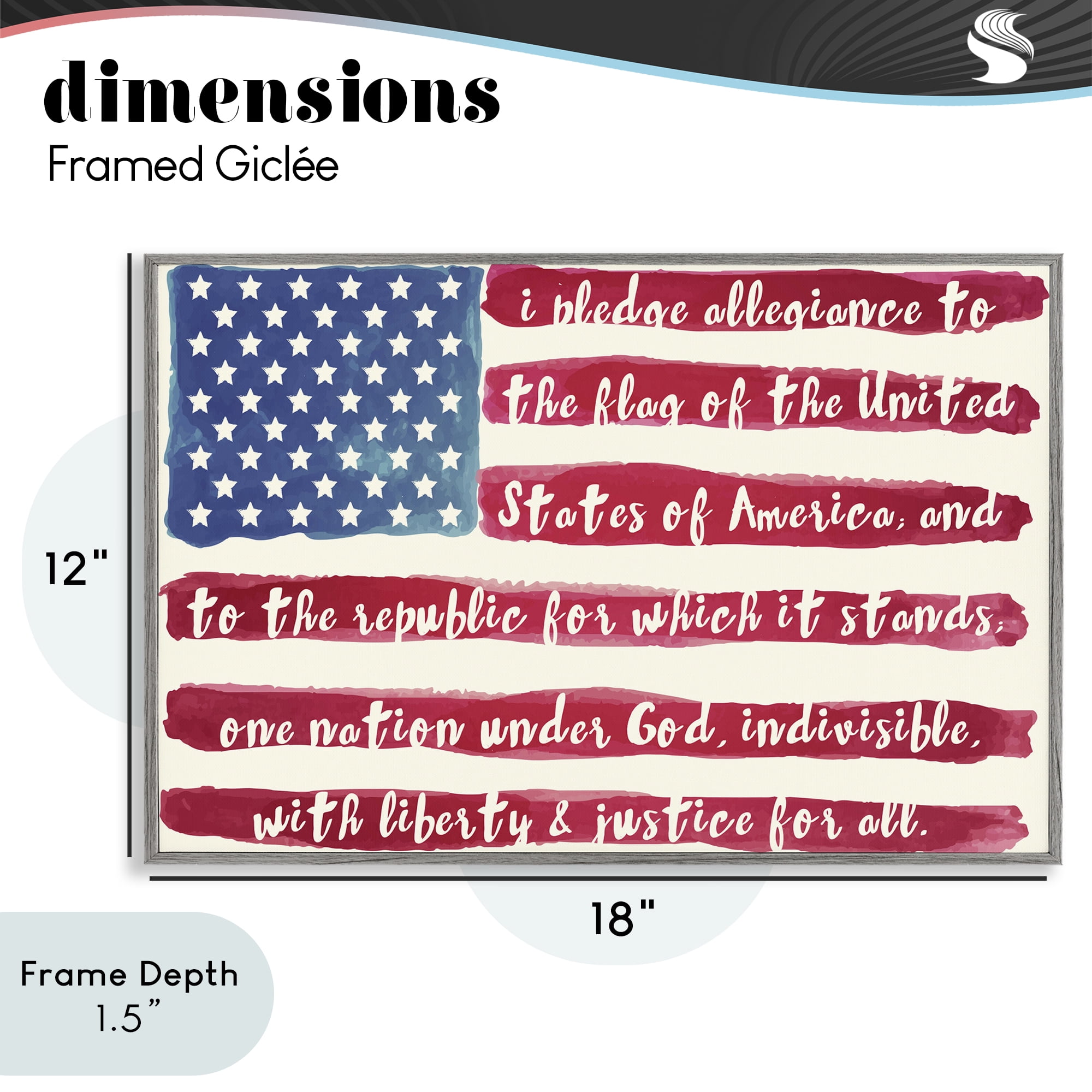 Stupell Industries Pledge Of Allegiance Flag Stripes Gray Framed Giclee Art, design by Sophie 6