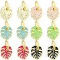 thumbnail image 2 of Aros con forma de hoja de monstera, esmalte blanco y azul, pequeños pendientes colgantes, color rosa, 2 of 4