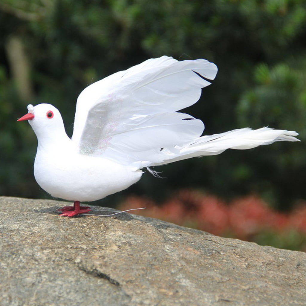 4 x Simulate Pigeon Feather White Dove Artificial Lawn Garden Ornament Decor 