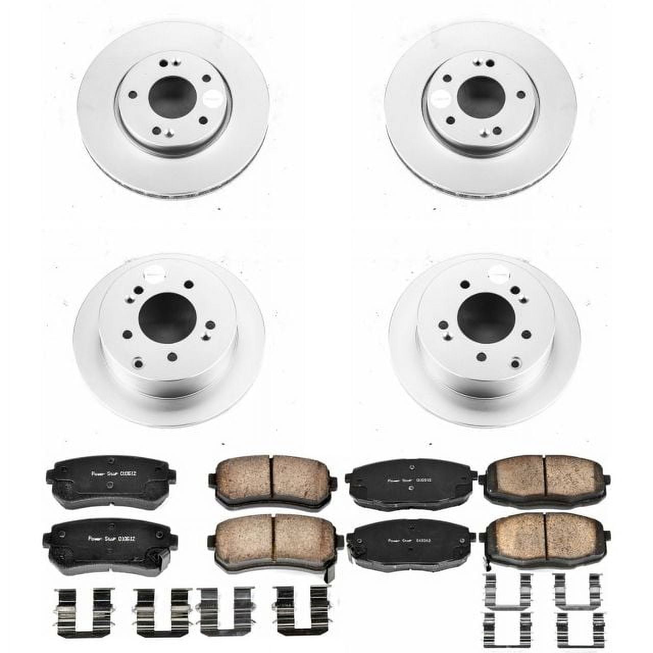 PowerStop Front and Rear Geomet Coated Brake Rotor and Pad Kit Fits: KIA Select Models CRK5912
