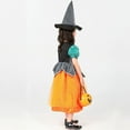 thumbnail image 3 of 3-7T Girls Pumpkin Witch Dress Halloween Costume Set with Hat Fancy-Dress, 3 of 7