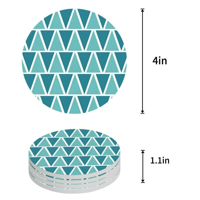 RYLABLUE Moderne Carré Treillis Motif Géométrique Blanc Set de 6 Coaster Rond pour les Boissons, Absorbant en Pierre Céramique Coasters Tasse Tapis avec Base en Liège pour la Maison Cuisine Salle Table Basse Bar Décor