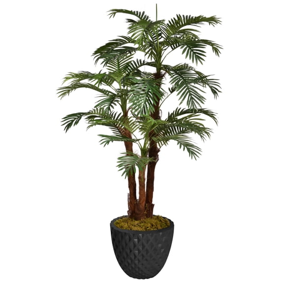 Vintage Home Artificial Faux Real Touch 72" Tall Palm With Eco-Paper Planter And Black Honeycomb Fiberstone Planter