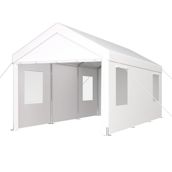 Miekor Furniture Carport 10' x 20' Portable Garage, Heavy Duty Car Port Canopy with 2 Roll-up Doors & 4 Ventilated Windows for Car, Truck, Boat, Garden Tools ,white 02969
