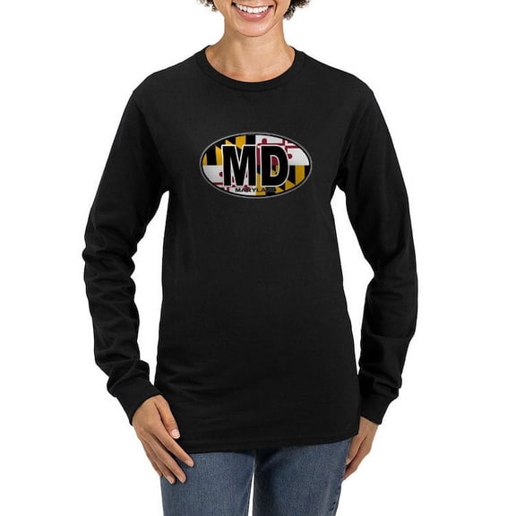 CafePress - Maryland MD Oval (W/Flag) Women's Long Sleeve Dark - Women's Long Sleeve Graphic Tee Casual Fit
