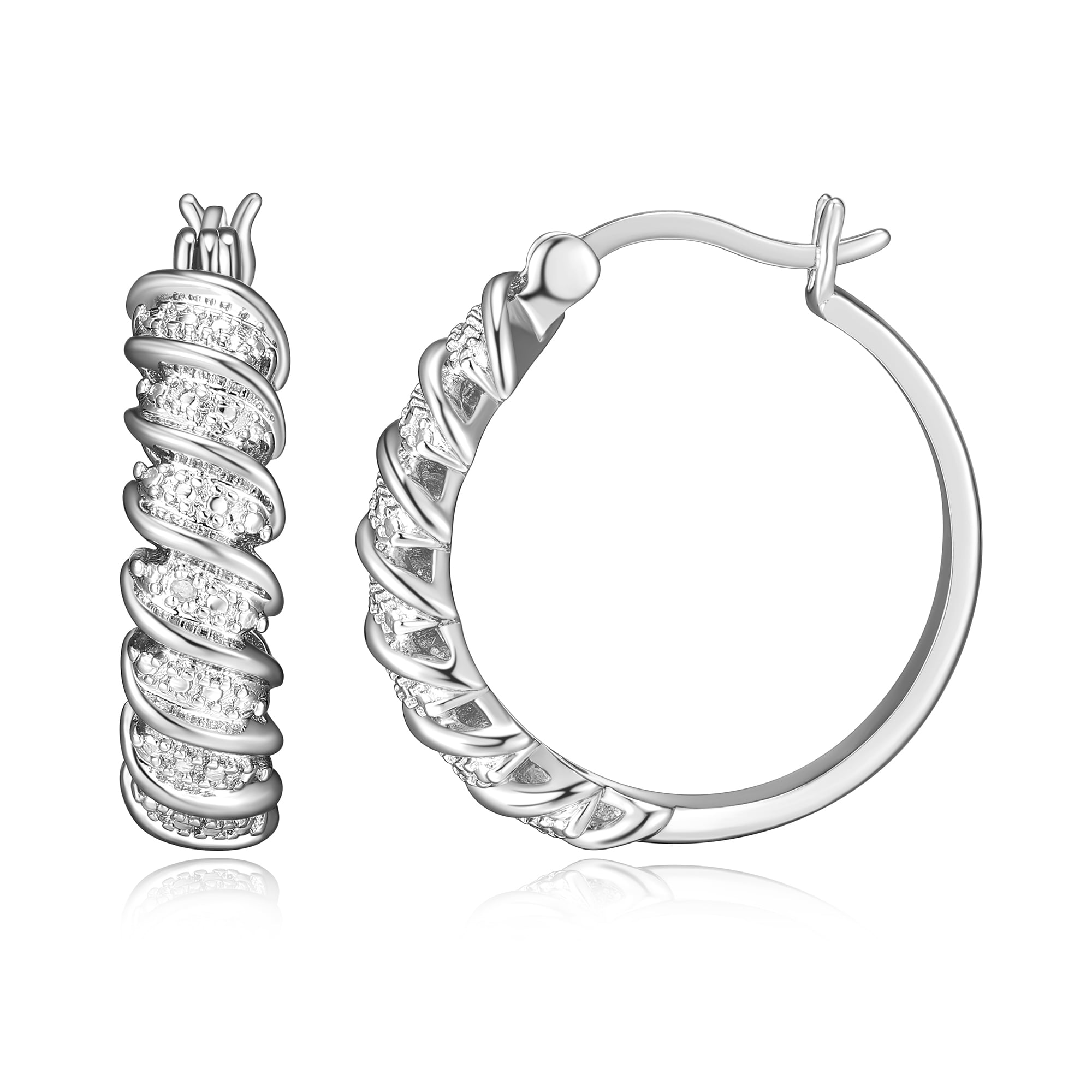 Forever Facets Fine Silver Plated Silver Tone S Link Diamond Accent Hoop Earrings,
