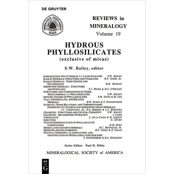 Reviews in Mineralogy & Geochemistry Hydrous Phyllosilicates: (Exclusive of Micas), Book 19, (Paperback)