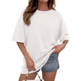 thumbnail image 3 of Oversized Tshirts for Women Summer Casual Short Sleeve Crew Neck Loose Fit Basic Tee Tops, #01 White, S, 3 of 6