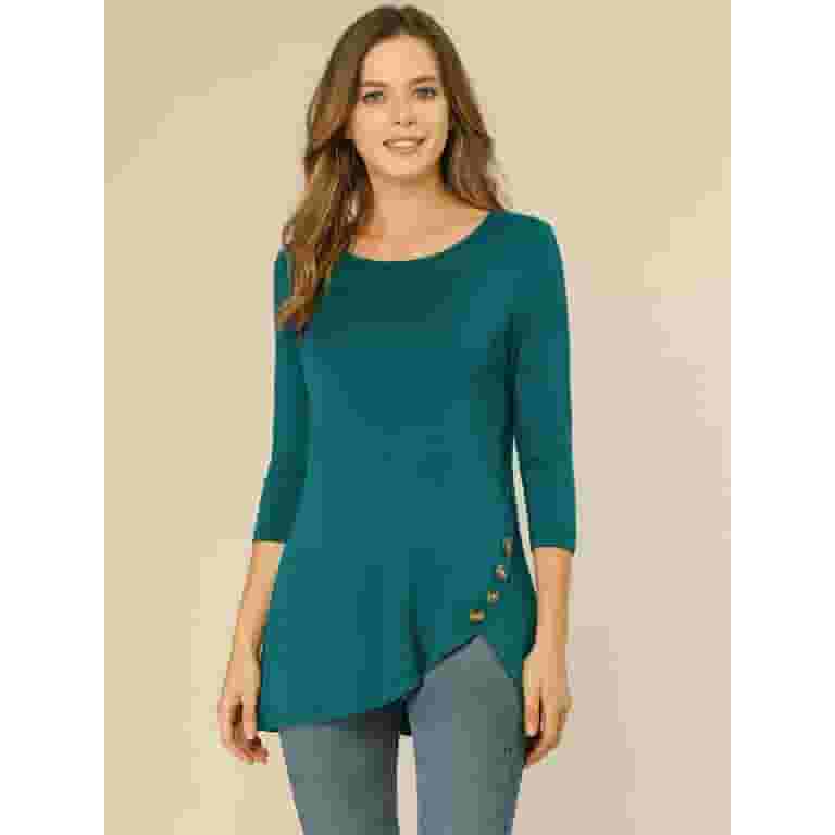 Tシャツ・カットソー R13 Women Tunic Tops R13WK143K001R Green Women's Round Neck 3/4 Sleeve Asymmetric Hem Casual Tunic