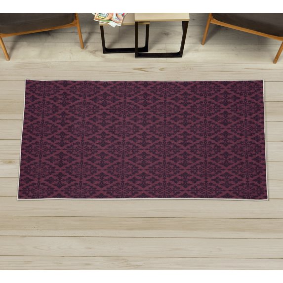 Retro Decorative Rug, Antique Victorian Floral Patterns in Modern Graphic Print Old Fashioned Art, Quality Carpet for Bedroom Dorm and Living Room, 6 Sizes, Purple and Quartz, by Ambesonne