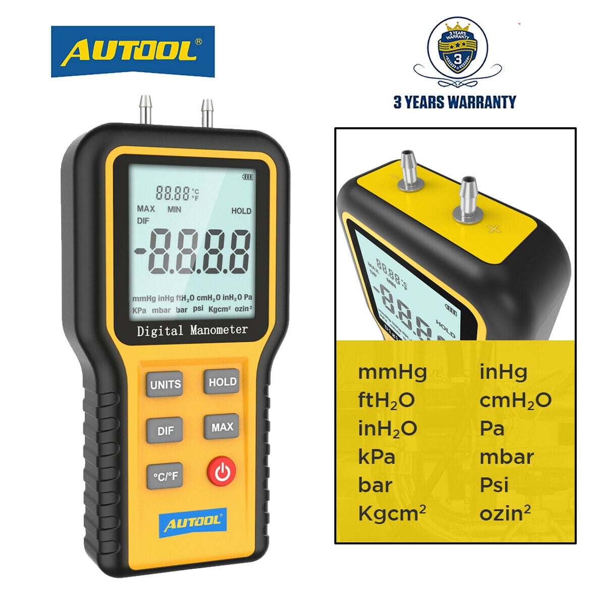 AUTOOL Professional Air Pressure Meter, Dual Port Manometer Gas