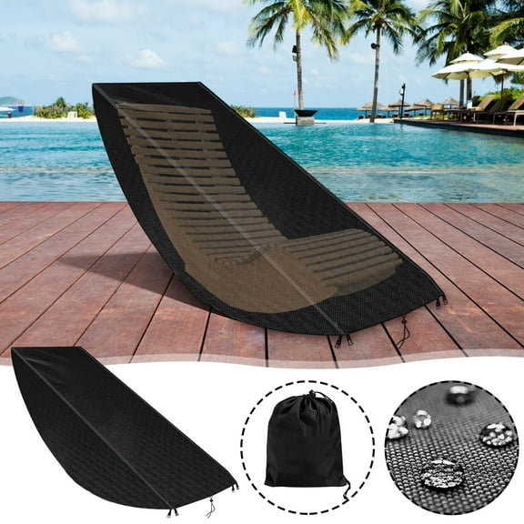 Sun Lounger Chair Cover Waterproof Sunbed Cover,Outdoor Daybed Cover,Patio Chaise Lounge Covers,Outdoor Garden Patio Furniture with a Storage Bag, Black, Anti UV and No Tears, No Fading
