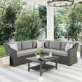 thumbnail image 3 of Martha Stewart Indoor-Outdoor Modular Patio 5-Seat Sectional Sofa in Gray Rattan Wicker with Gray All-Weather Cushions, 3 of 11